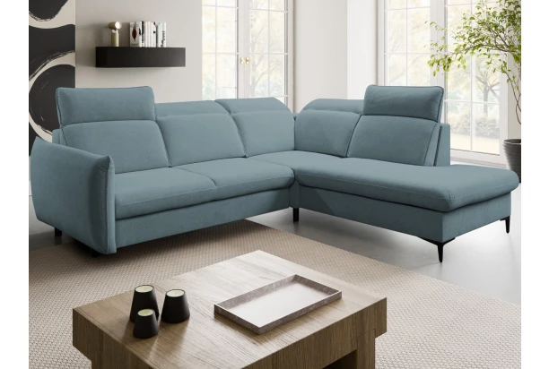 Rohová sedacia súprava Glow, svetlo modrá látka, pravý roh