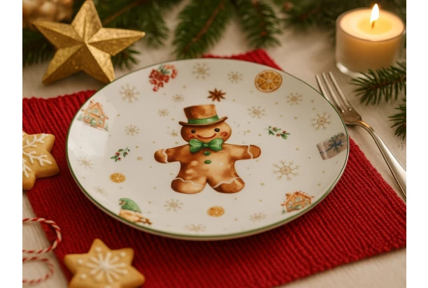 Vianočný dezertný tanier Pán Perníček, 19 cm