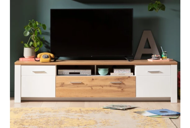 TV skrínka Matera, 209 cm, starý dub/biela