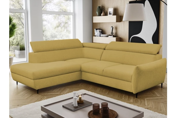 Rohová sedacia súprava Othello, horčicovo žltá látka, ľavý roh