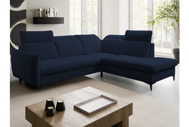 Rohová sedacia súprava Glow, námornícka modrá látka, pravý roh