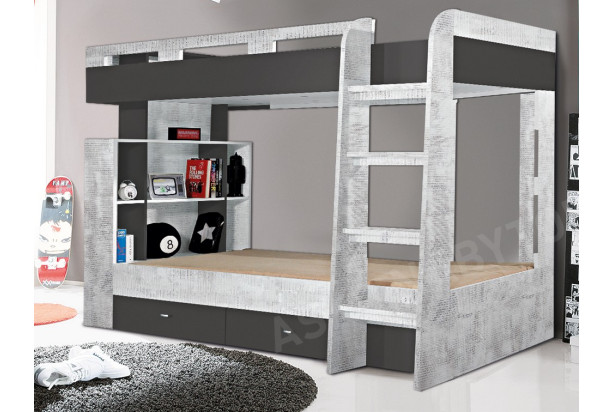 Dvojposchodová posteľ so zásuvkami Tablo 90x200 cm, šedá/enigma
