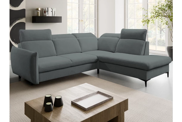 Rohová sedacia súprava Glow, stredne šedá látka, pravý roh