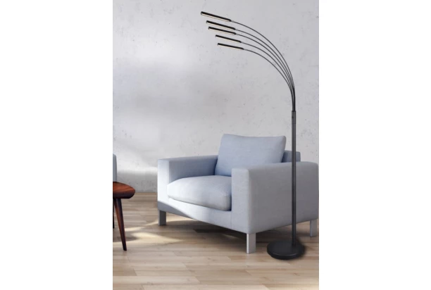 Stojacia LED lampa Reed 195 cm, čierna, 5 svietidiel