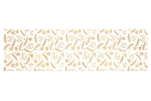 Vianočný behúň na stôl Perie a šišky 150x40 cm, zlatý