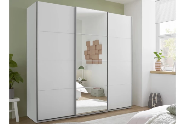 Šatníková skriňa so zrkadlom Carano, 215 cm, biela