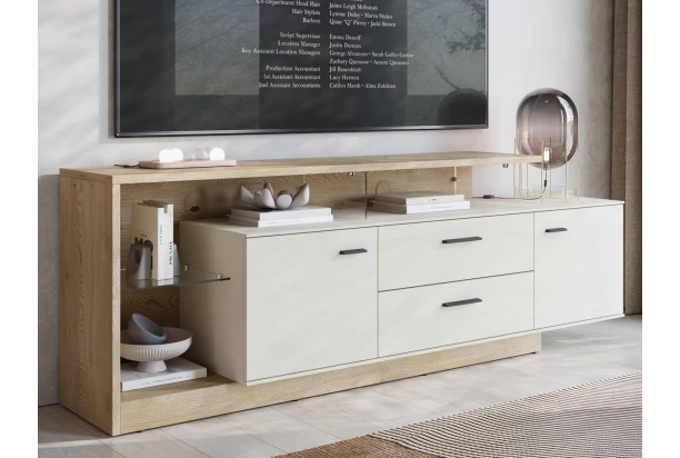 TV stolík Meolo, 191,5 cm, dub cremona/béžový kašmír