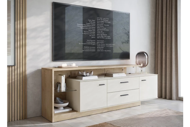 TV stolík Meolo, 191,5 cm, dub cremona/béžový kašmír