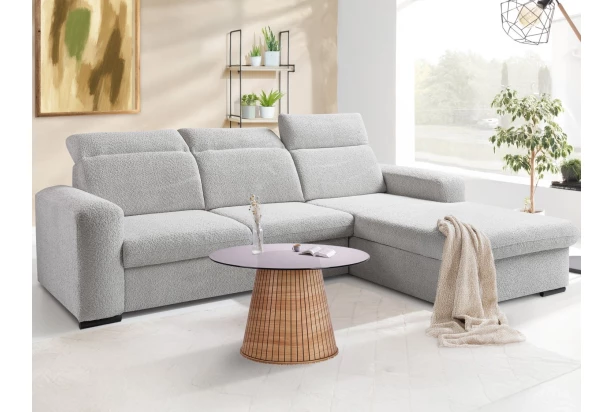 Rohová sedačka Dover, šedo-béžová štruktúrovaná látka, pravý roh