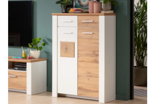 Vysoká skrinka so zásuvkami Matera, 80 cm, starý dub/biela