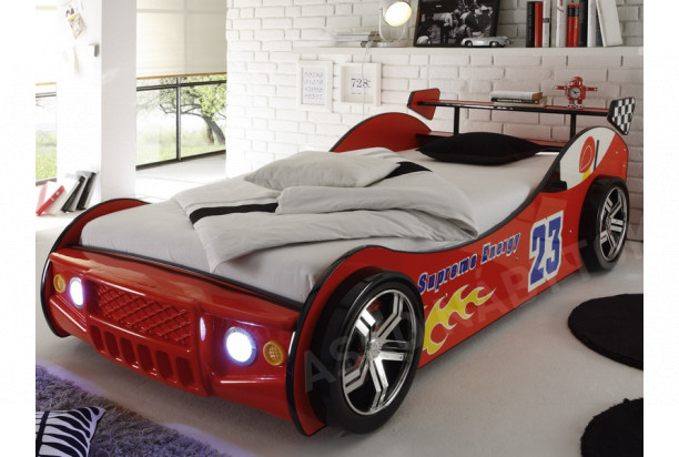 Detská pretekárska posteľ Energy 90x200 cm, červené auto s osvetlením