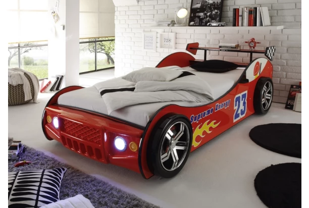 Detská pretekárska posteľ Energy 90x200 cm, červené auto s osvetlením