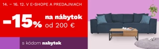 15 % späť z každého kusu nábytku od 200 € s kódom NABYTOK