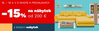 15 % na každý kus nábytku od 200 € s kódom NABYTOK