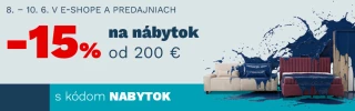 15 % na každý kus nábytku od 200 € s kódom NABYTOK