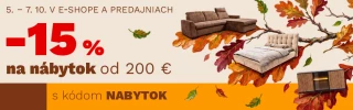15 % na každý kus nábytku od 200 € s kódom NABYTOK