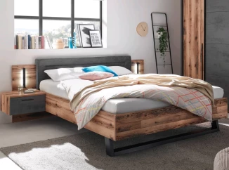 Posteľ s nočnými stolíkmi Sarnia 180x200 cm, zrubová doska/tmavý betón