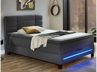 Postel boxspring s osvetlením Jefferson 140x200 cm, antracitová látka