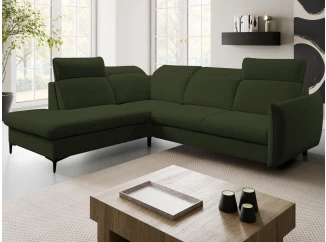 Rohová sedacia súprava Glow, fľaškovo zelená látka, ľavý roh