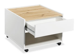 Štvorcový stolík so zásuvkou Debby, biely/dub artisan