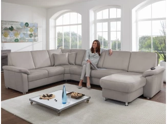 Sedacia súprava ZE-EM09003, tvar U, svetlo šedá látka, bez funkcií