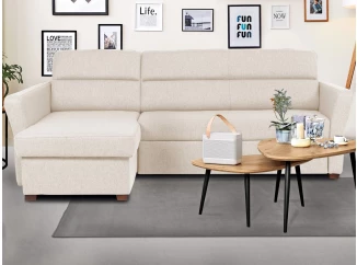 Rohová sedacia súprava Livia, svetlo béžová látka, ľavý roh