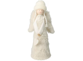 Vianočná dekorácia Anjel s vrkočmi, biela/sivá