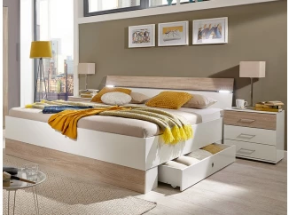 Posteľ s nočnými stolíkmi Cheep 180x200 cm, biela/dub sonoma