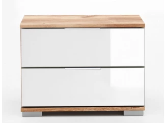 Nočný stolík Easy Plus, doskový dub / biele sklo