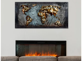 Kovový obraz na stenu Mapa sveta 80x40 cm, vintage