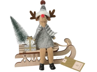 Vianočná dekorácia Sob na sánkach, 3 druhy