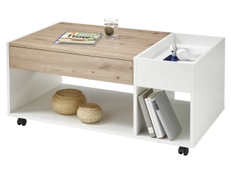 Konferenčný stolík s priehradkami Emil, biely/dub artisan