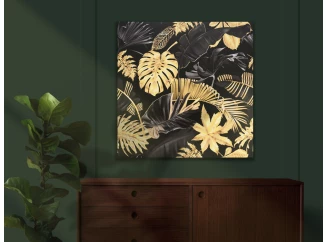 Obraz na plátne Čiernozlaté tropické listy, 80x80 cm