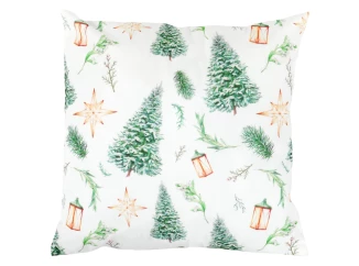 Vianočný dekoračný vankúš Stromčeky s lampášmi, biely, 45x45 cm