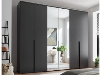 Šatníková skriňa so zrkadlami Kevo, 270 cm, grafitová