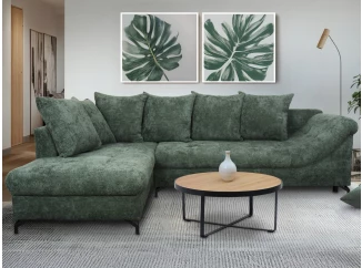 Rohová sedačka Kati, šedo-zelená látka, ľavý roh