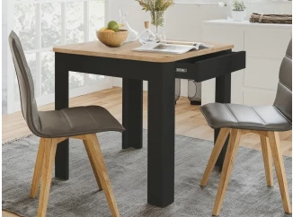 Jedálenský stôl so zásuvkou Sandvika 80x80 cm, dub artisan/čierny
