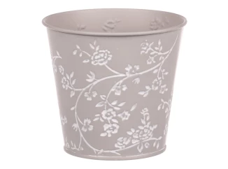 Obal na kvetináč šedý s bielymi ružami, 14 cm