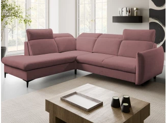 Rohová sedacia súprava Glow, tmavo ružová látka, ľavý roh