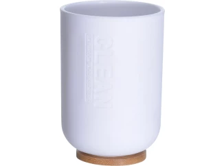Pohár na kefky biely/bambus, 11 cm
