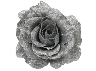 Vianočná ozdoba Ruža na klipe 12 cm, strieborná