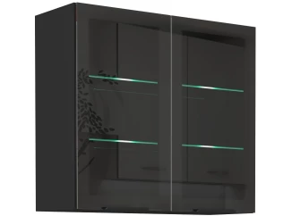 Horná presklená kuchynská skrinka Arona, 80 cm, čierna