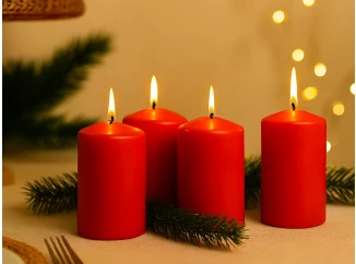 Valcové sviečky (4 ks) červená, 10 cm