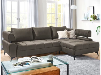 Rohová sedacia súprava Paris, blatistá hnedá látka, pravý roh