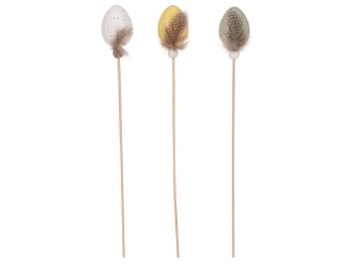 Veľkonočný zápich Vajíčka s pierkom (6 ks), biela/žltá/zelená