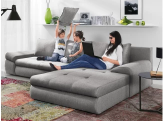 Rohová sedacia súprava Bono, stredne šedá látka