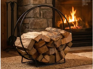 Kovový stojan na drevo ku krbu Oskar, čierny