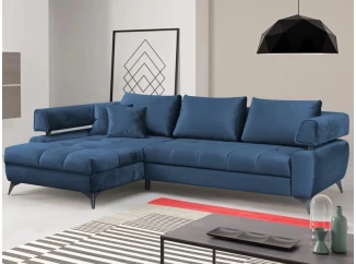 Rohová sedacia súprava Paris, modrá látka, ľavý roh