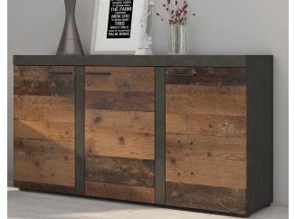 Komoda 3-dverová Rumba, vintage optika kovu/dreva