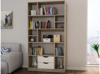 Vysoký regál/knihovňa Sten, dub sonoma/biela